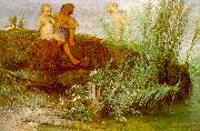Arnold Bocklin Children Carving May Flutes oil on canvas